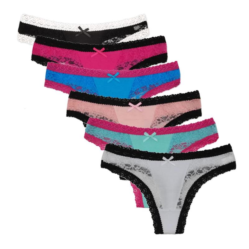 

Women's Panties 6 Pcs / Lot Color Low Rise Sexy Lace G String Cotton Thongs Ladies Underwear Woman 7439, Multi