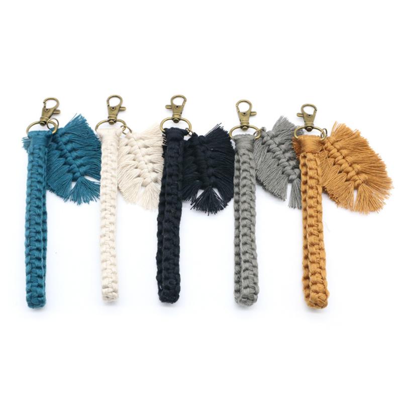 

Keychains Macrame Cotton Woven Keychain Boho Handmade Tassel Key Ring For Ladies Boyfriend Gift Car Bag Decorative Charm KeychainKeychains