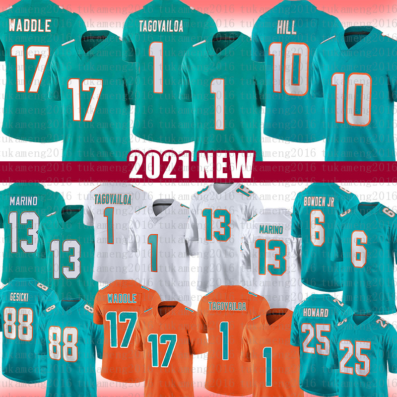 

1 Tua Tagovailoa 10 Tyreek Hill Football Jersey 17 Jaylen Waddle Dan Marino Xavien Howard Jaelan Phillips Mike Gesicki Jerome Baker Will Fuller V Lynn Bowden Jr. Csonka, Black