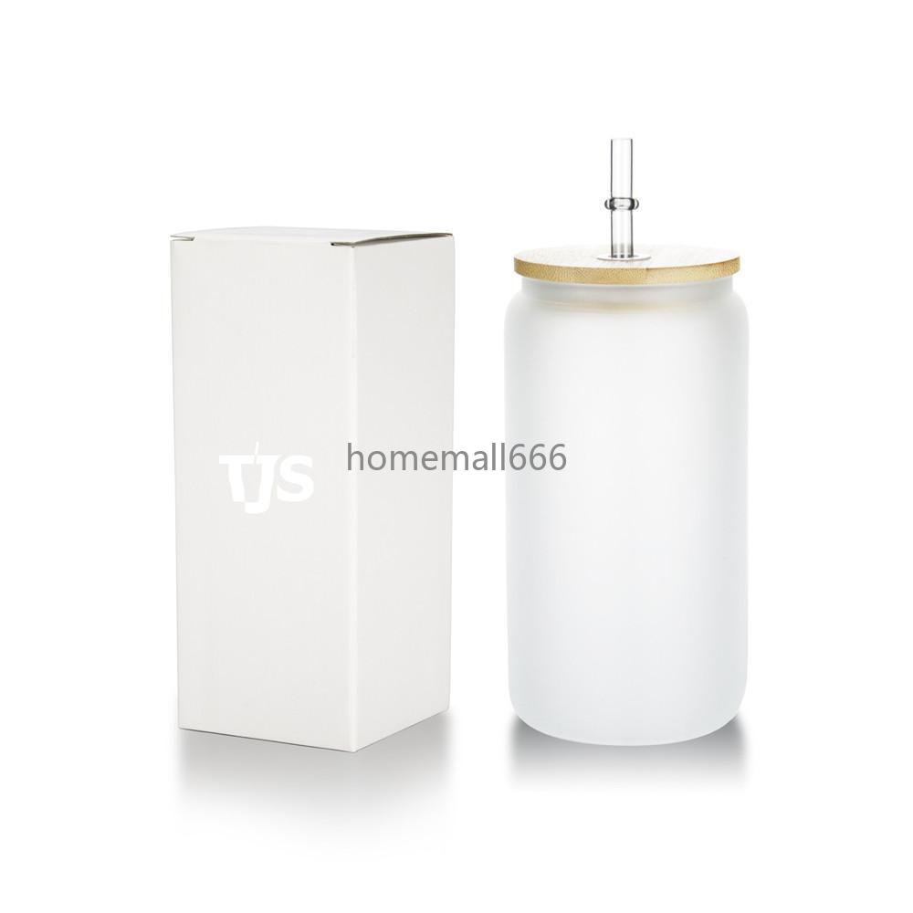 

12oz 16oz 20oz 25oz Mugs Straight Blank Sublimation Frosted Clear Transparent Coffee Glass Cup Tumblers with Bamboo Lid And Straw AA, Froested with straw and lid