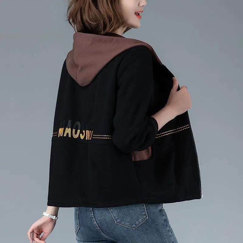 

Women's Jackets Ladies Short Jacket Spring Autumn Hooded Coat 2022 Loose Large Size Casual Zipper Women Outerwear Black Fashion Tops