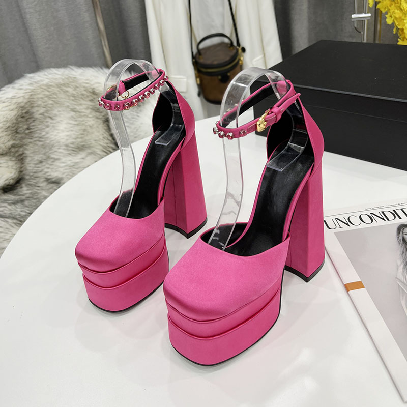 Designer Sandals AEVITAS Waterproof Platform Sandal Women High Heels Shoes Crystal Medusa Shoe Double Ankle Strap thick Heeled Catwalk Satin Rhin