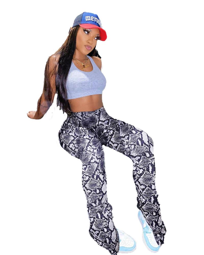 

Women's Pants & Capris Casaul Women Jogger Snake Print Stacked Pleated Skinny Long Streetwear Clothes For Outfit