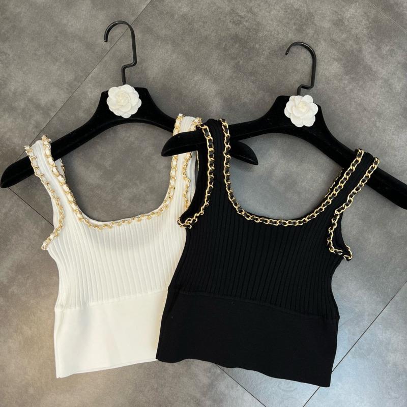 

Women' Tanks & Camis 2022 Summer Arrival Sleeveless Metal Chain Square Collar Slim Knitting Tank Top Women Vest GE919Women, Black