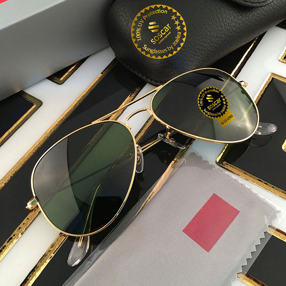 SOSCAR Men Classic Brand Retro women Sunglasses Pilot Luxury Designer Eyewear Metal Frame Mirror Sun Glasses 58m UV Protection spectacles Glass L