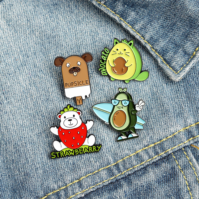 

Fruit Enamel Pin Custom Dog popsicle Avocado Cat Bearberry Brooches Bag Lapel Pin Cartoon Badge Jewelry Gift for Kids Friends, Mixed colors