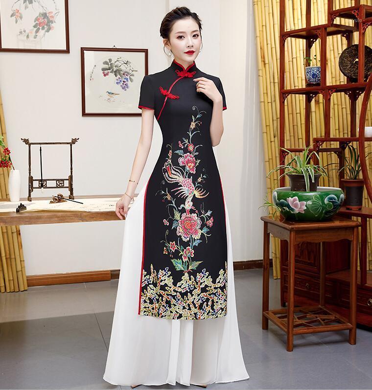 Femmes noires mariée Cheongsam AO Dai robe de soirée cheville longueur mariage Qipao élégantes robes longues robe de luxe robe S-5XL vêtements et