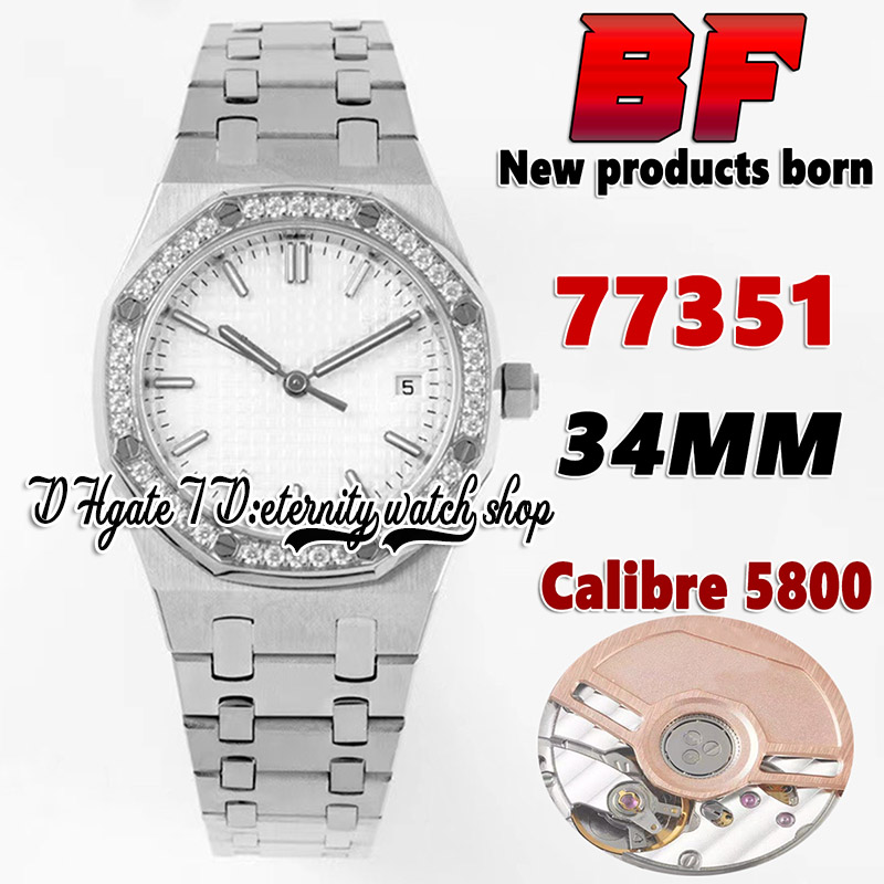 

2022 BFF xf77351 CAL.5800 bf5800 Automatic 34mm Womens Watch Diamond Bezel Silver Textured Dial White Stick Markers Steel Bracelet Super Edition eternity Watches, Watch waterproof production cost