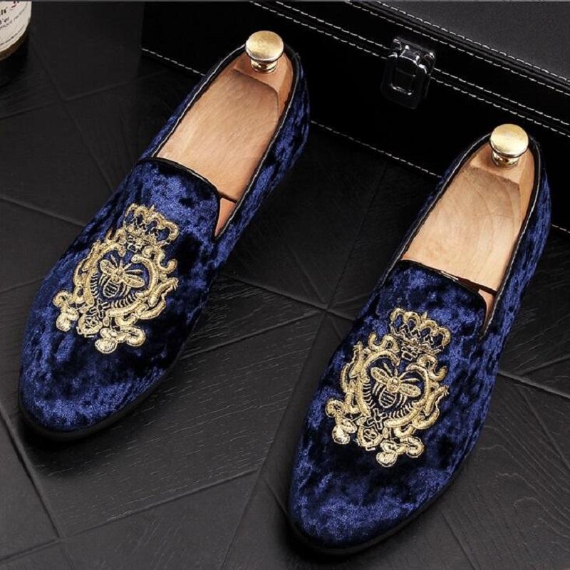 

Dress Shoes Designer Men Italian Style Wedding Velvet Men's Casual Crease - Proof Embroidered Loafers Youth Ball 1H9Dress, Black