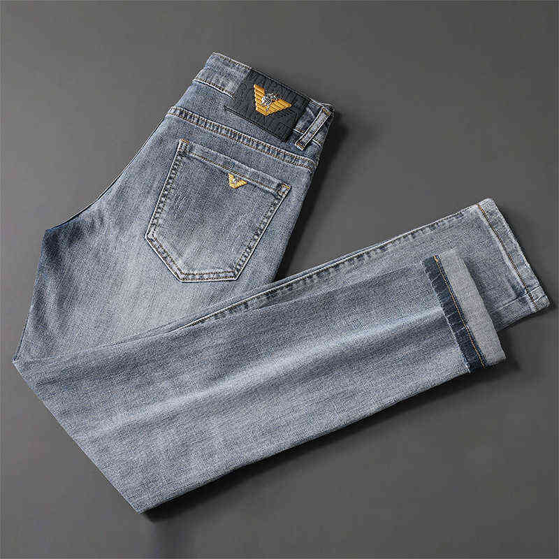 

Luxury Light European Fashion Brand Jeans for Young Men Korean Version Casual Slim Fit Feet Elastic Cotton Spring and Summer Thin, Fn8660