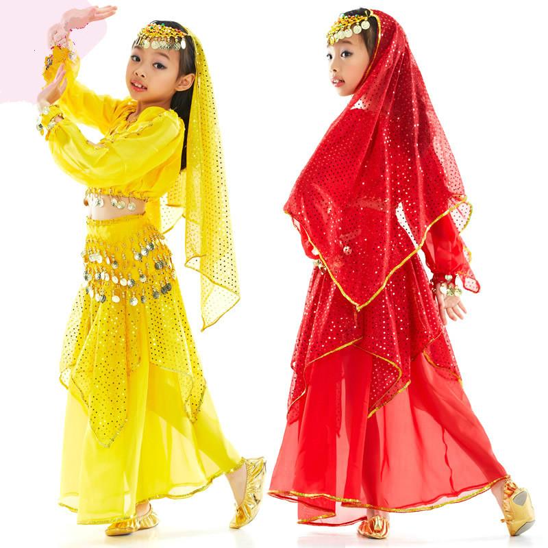 

Stage Wear Belly Dance Costumes For Kids Rose Red / Red/ Yellow Bollywood Dancewear Performance ClothingStage StageStage, Yellow 2pcs