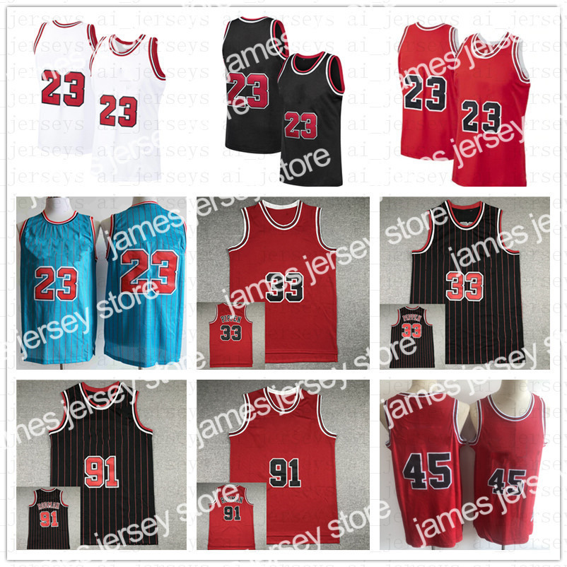 

James Basketball Mitchell and Ness 23 45 MJ 33 Pippen 91 Rodman Embroidery Stitched Retro 1997 1998 Jerseys, Red