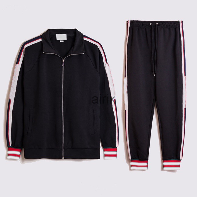

2021 designer tracksuit luxury clothing jacket red green stripe Windbreaker outwear coat Classic Double sleeve letters print suit patchwork, Black