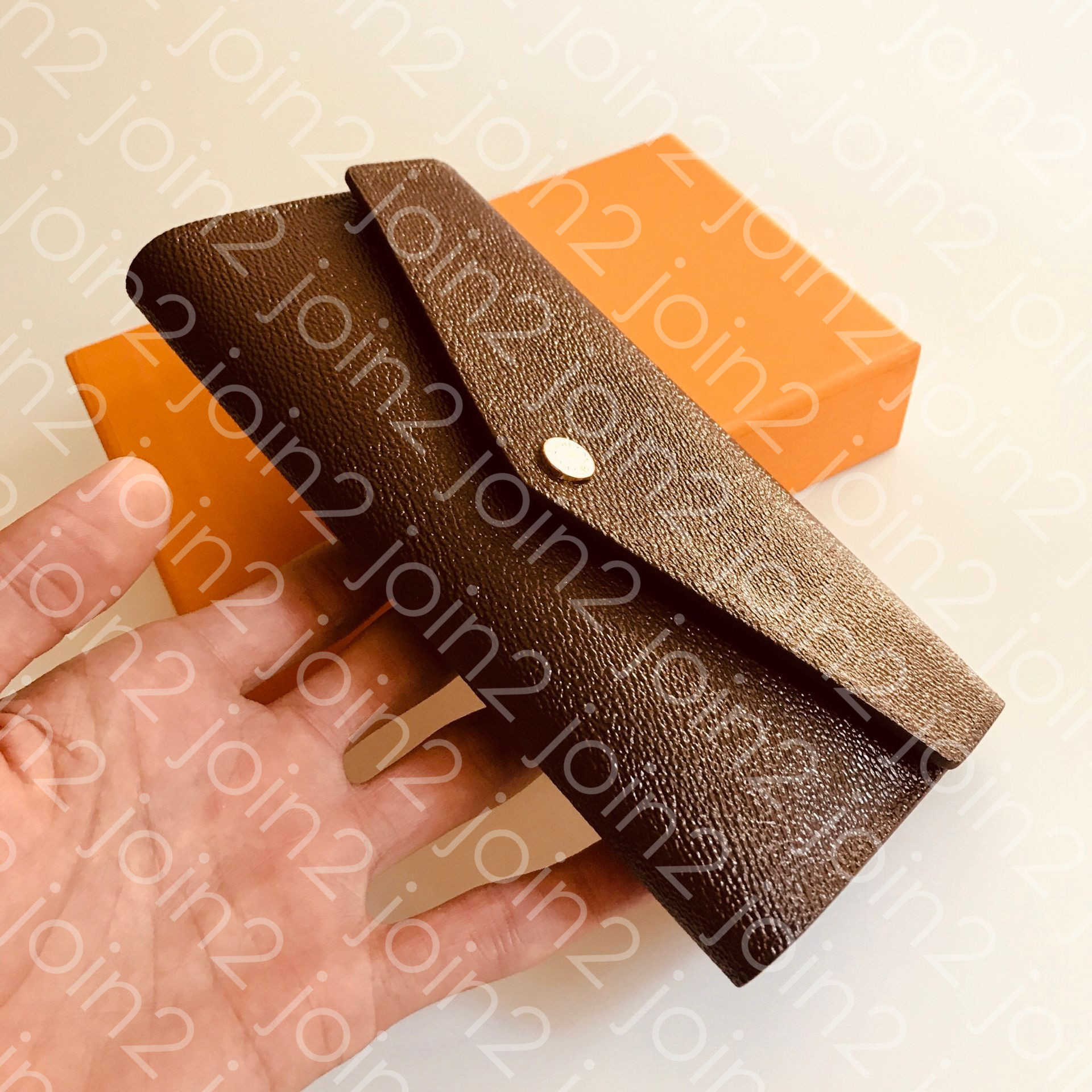 

PORTEFEUILLE SARAH WALLET. High Quality Womens Fashion Envelope-style Long Wallet Card Holder Case Iconic Brown Waterproof Canvas M60531 Sac, Brown flowers (brown lining)