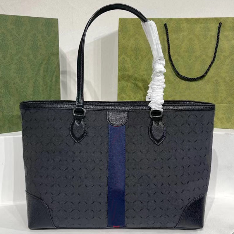 

Classic Totes Bag Unisex Handbags Shopping Bag Genuine Leather Letter Printing Large Capacity Fashion Purse Two Tone Thread Open Wallet Interior Slot Pocket, Black