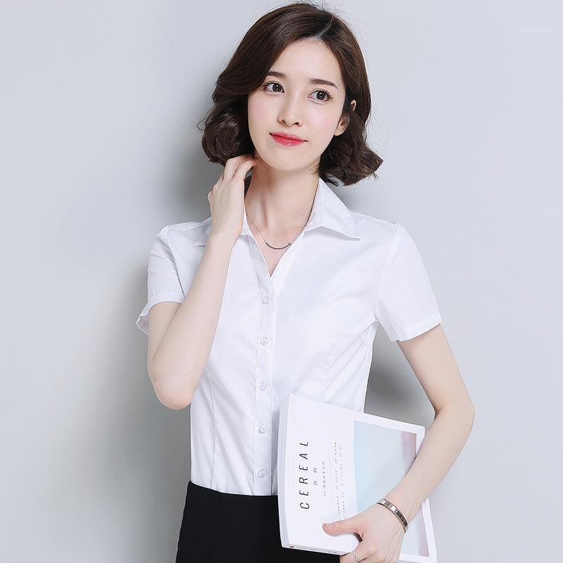 

Women' Blouses & Shirts TUHAO Plus Size 4XL 3XL OL Office Lady Shirt Slim Button Blouse Summer Formal HN177, Blue