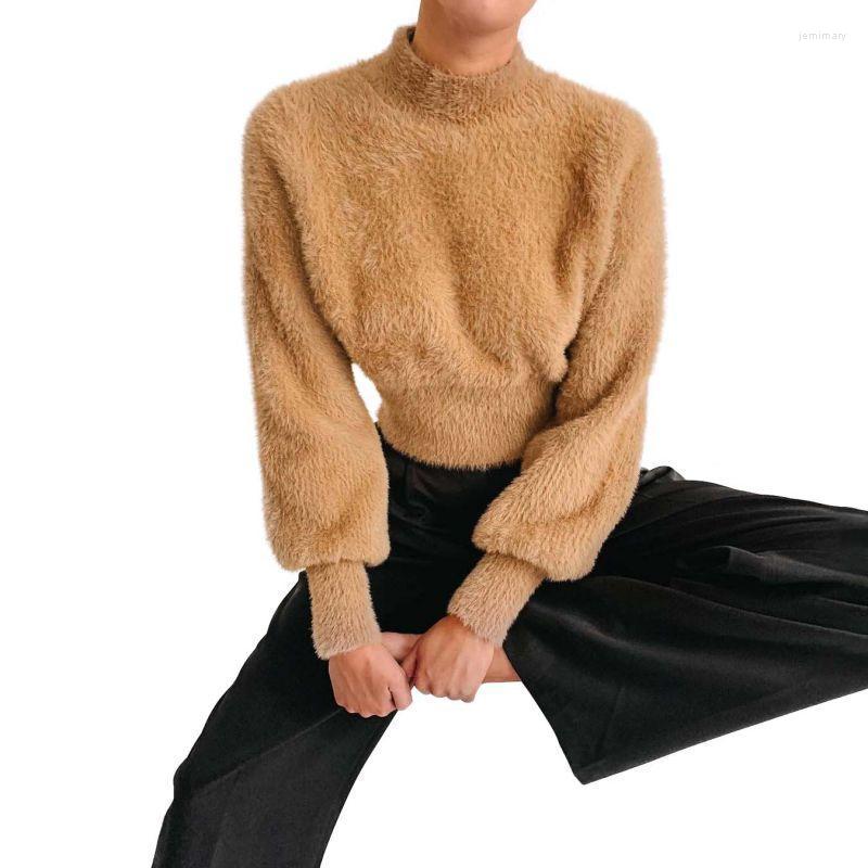 

Women' Sweaters Autumn Winter Fashion Women Sweater Casual Loose Pullover Half-high Collar Knit Shirt Puff Sleeve Jumpers Jemi22, As pic