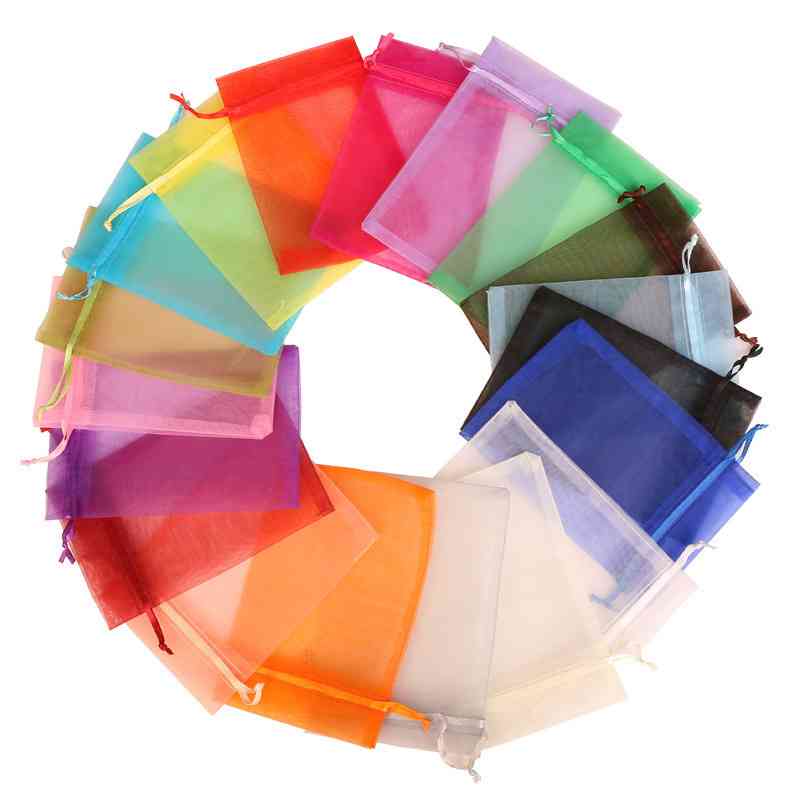 

50pcs/lot 5x7cm 7x9cm Drawstring Organza Jewelry Packaging Candy Wedding Birthday Bags Gifts Sweets Pouches