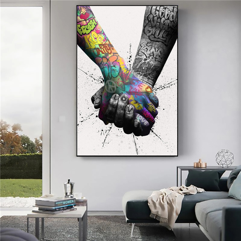 

Graffiti Canvas Poster Wall Art Print World Unity Hands Graffiti Street Art Poster Picture for Living Room Decoration Painting