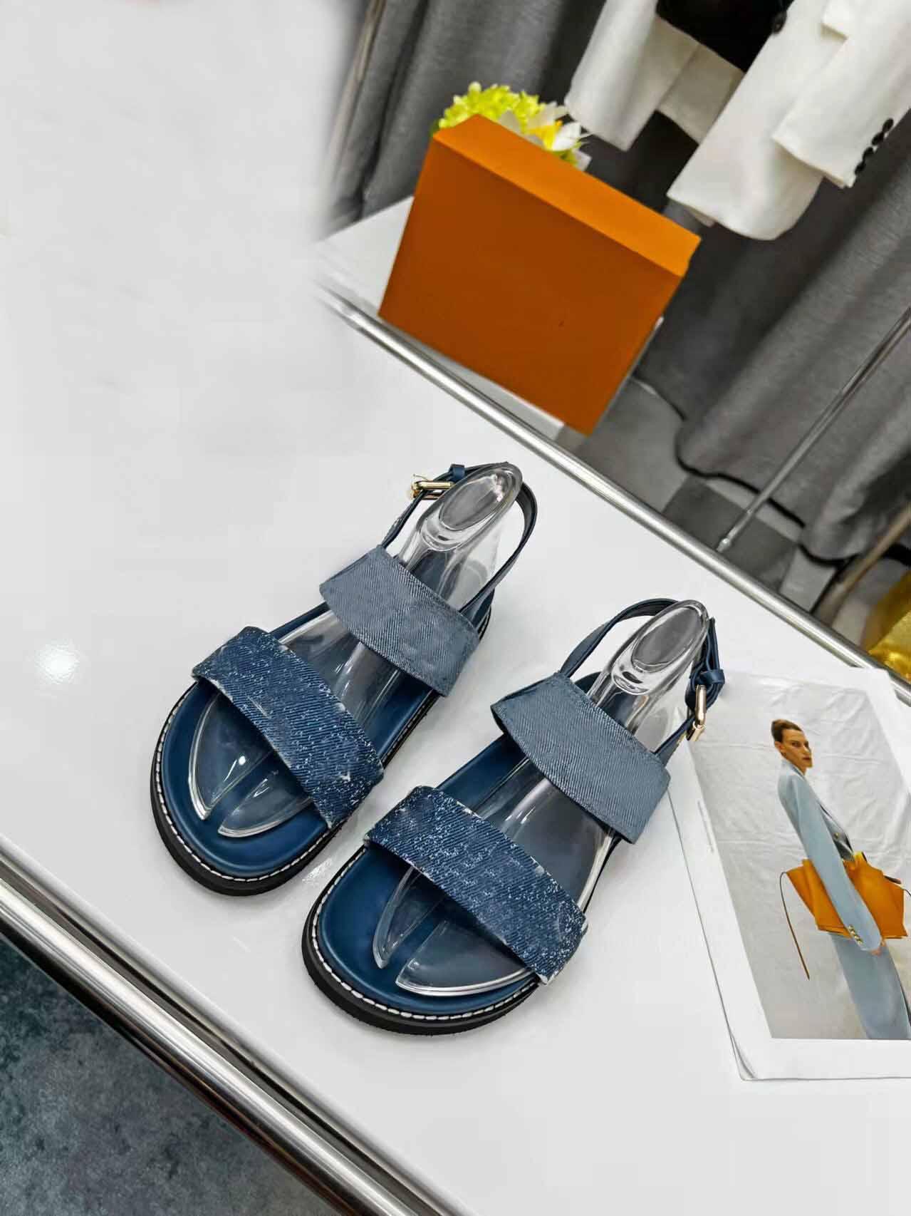 

2022 Designer Woman Paseo Flat Comfort Sandals Luxury Summery Denim Sandy Beach Slippers Slides Flip Flops Size Us 4-11, 1#