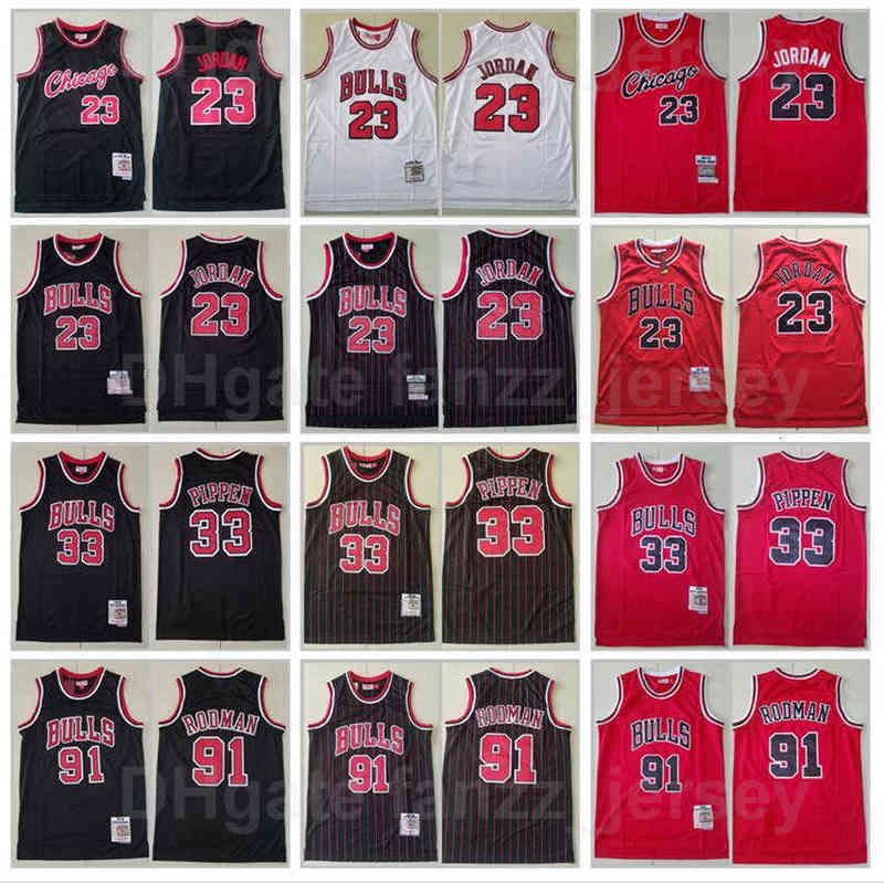 

Men Basketball Mitchell And Ness Scottie Pippen Jersey Vintage 33 Dennis Rodman 91 Michael 23 All Stitched Retro Red Black White Good, 23 black