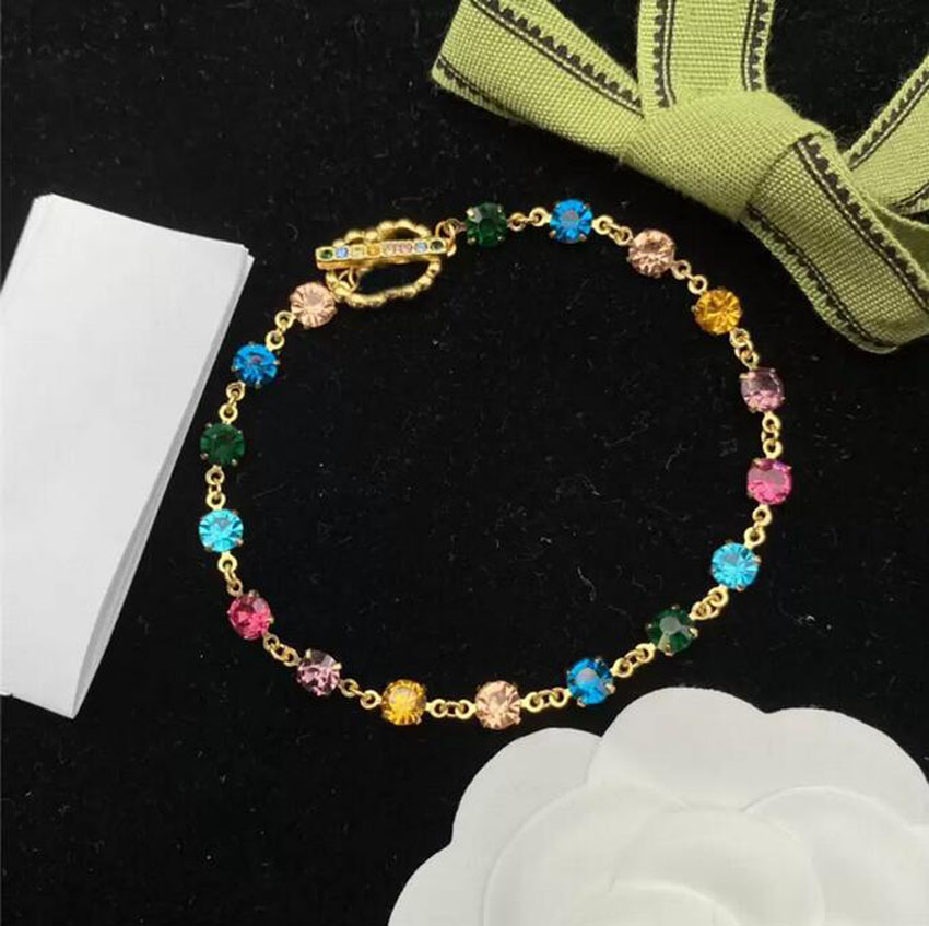 

Fashion Designer Colorful Rhinestone Charm Bracelet Classic Chain Bracelets for lady women Party wedding lovers gift engagement jewelry With BOX
