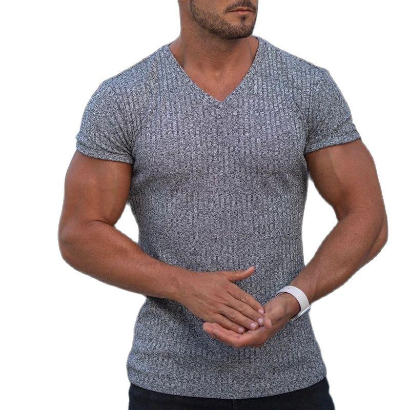 

Men's T-Shirts Men's Sports T-Shirt V-Neck Summer Fitness Solid Color Short Sleeve Casual Slim T-ShirtMen's, Beige