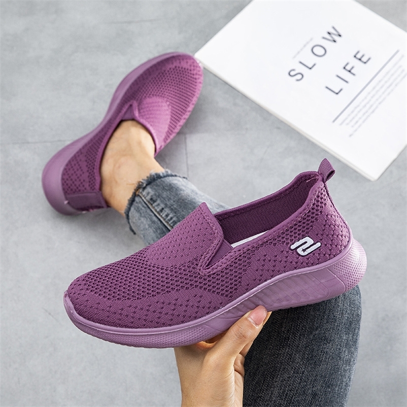 

Plus Size Fashion Breathable Loafers Ladies Casual Socks Mesh Sports Shoes Non Slip Flats Women Trainers 220804, Purple