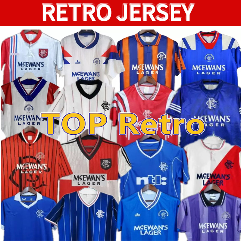 

87 90 92 93 94 95 96 97 99 01 08 Glasgow Rangers fc Retro soccer jerseys 20 21 GERRARD GASCOIGNE LAUDRUP gerrard MCCOIST football Uniforms, 82 83 away