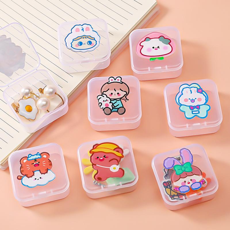 

Storage Boxes & Bins 1pc Cartoon Mini Transparent Jewelry Simple Fresh Girl Ring Necklace Box Cute Portable Organizer