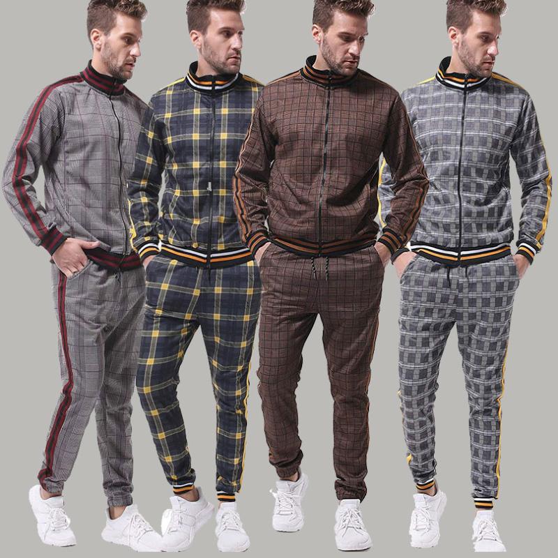 

Men's Tracksuits Men's Sets 2022 Spring 3D Plaid Clothing Fashion Street Jacket High Quality Casual Jogging Sportswear SuitMen's