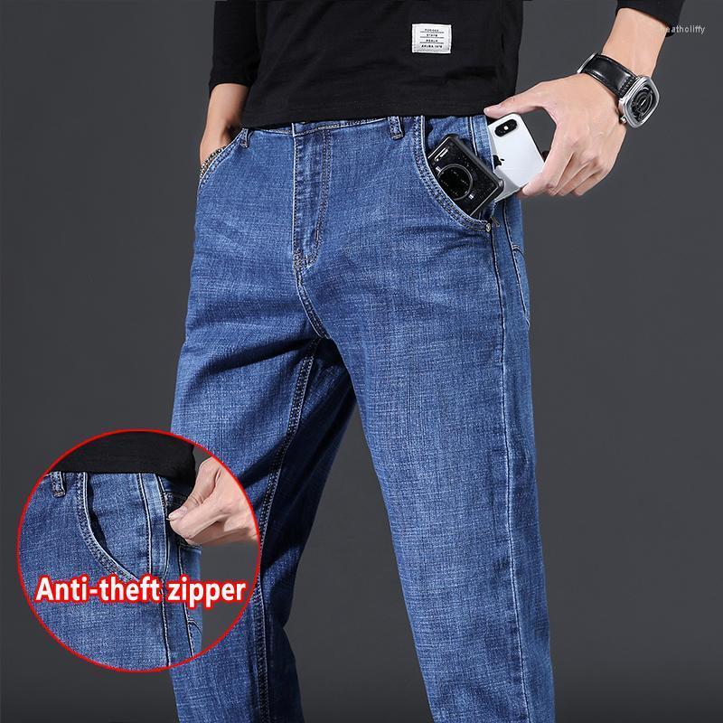

Men's Jeans Anti-theft Zipper Men Classic Style Smoky Gray Straight Stretch Comfortable Denim Trousers Male Brand BlueMen's Heat22, Blue