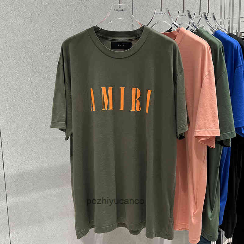 

designer men t-shirts amirs Domestic stock 22ss spring and summer new white printing black loose version short sleeved T-shirt