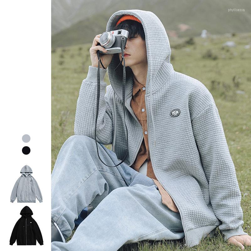 

Men's Hoodies & Sweatshirts Fashion Men's Spring Autumn Casual Waffle Sweatshirt Zip Up Hoodie Couple Pure Cotton High Quality Long Slee, Black