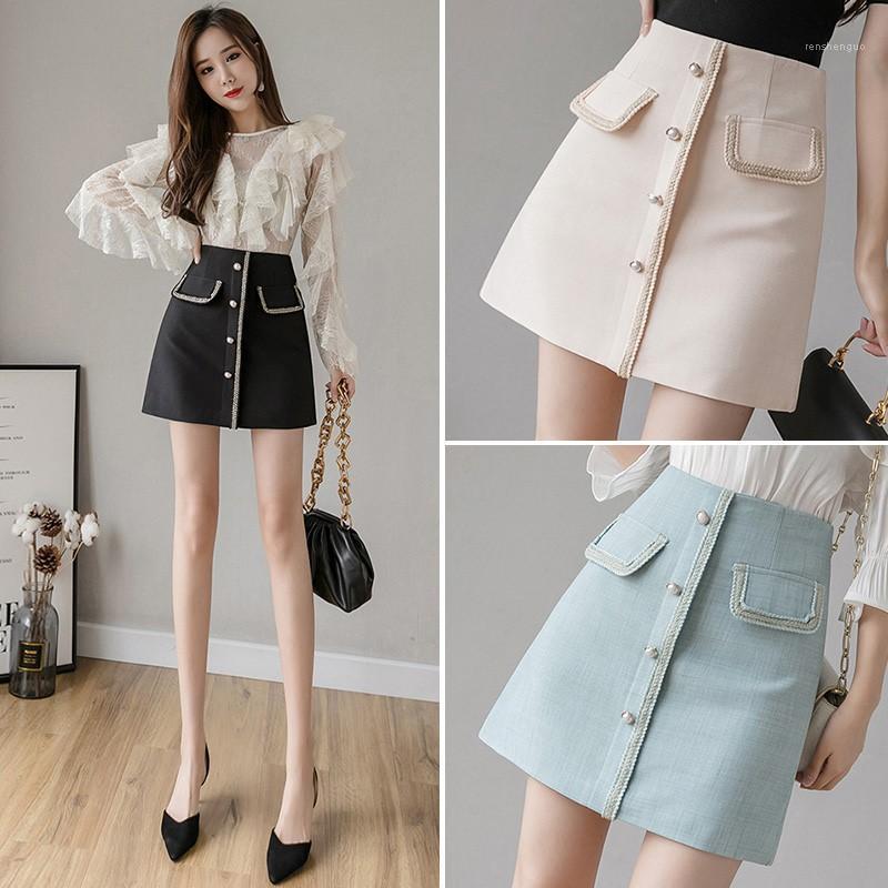 

Skirts 2022 Early Spring Women' High Waist Single Breasted A-line Skirt, See chart