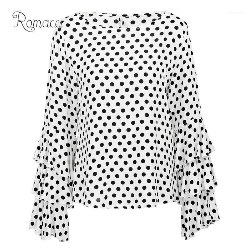 

Women' Blouses & Shirts Romacci 4XL 5XL Plus Size Women Elegant Ruffle Polka Dot Blouse Top Long Sleeve O-Neck Casual Shirt Black/White
