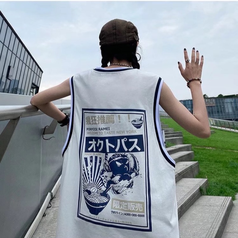 

Men Women Sports Tanks top Anime Tokyo Men Tshirts Japanese Cotton Breathable Sleeveless Vest Funny Cartoon Oversizd CoupleTops 0615, White