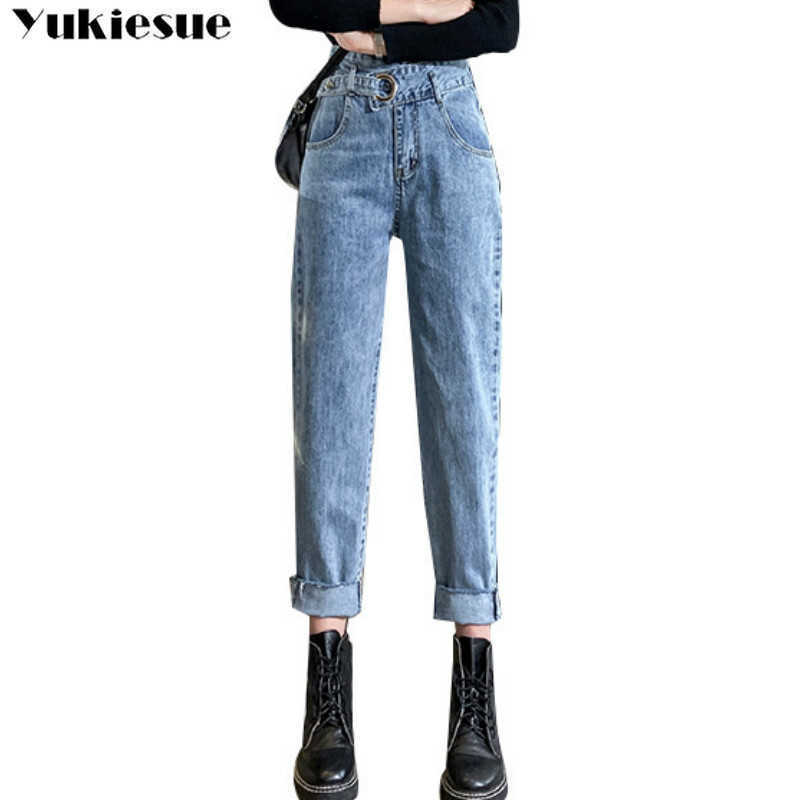 

high waist jeans woman plus size street style denim pants Loose Coated Vintage Washed boyfriend women Plus 210608, Blue