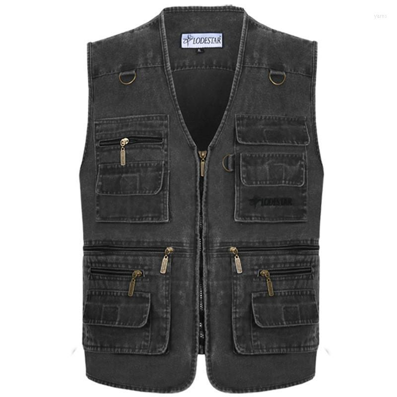 

Big Size 6XL 7XL Men's Denim Vests Multi-Pocket Cotton Sleeveless Vest Men Casual Outdoor Fishing Pograph Male Jean Waistcoat, Khaki