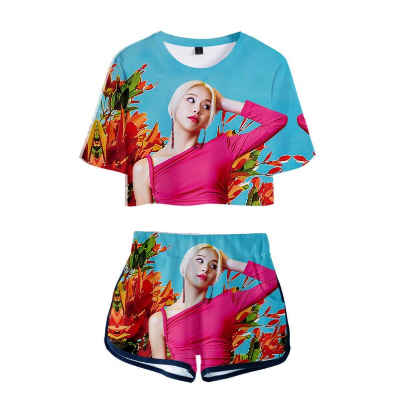 

Women's T-Shirt Women Taste Of Love TWICE FANCY YOU 3D Print Dew Navel Sport Girl Suits Two Piece Set Sexy Crop Tops ShortsWomen's Women'sWo, Dark grey