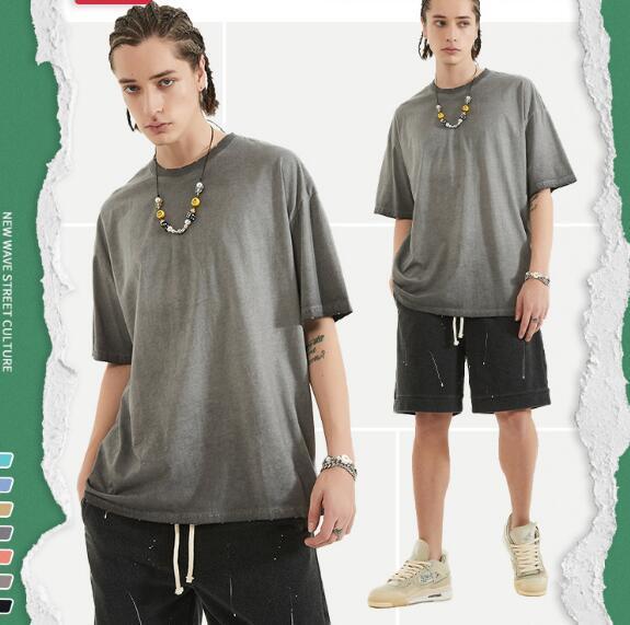 

mens Gradient frayed distressed short-sleeved trendy T-shirt