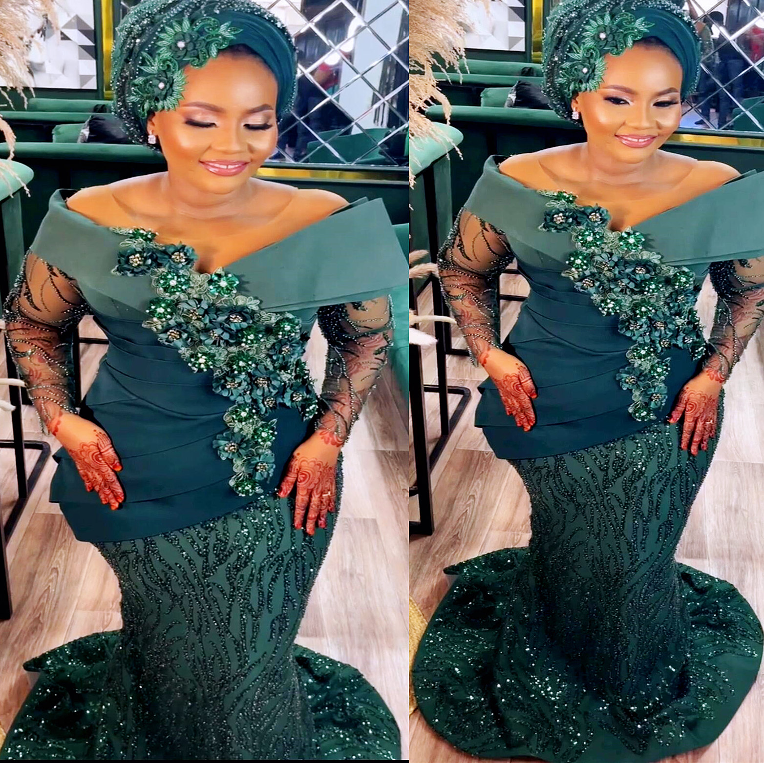 

2022 Plus Size Arabic Aso Ebi Hunter Green Mermaid Prom Dresses Beaded Crystals Evening Formal Party Second Reception Birthday Engagement Gowns Dress ZJ557, Brown