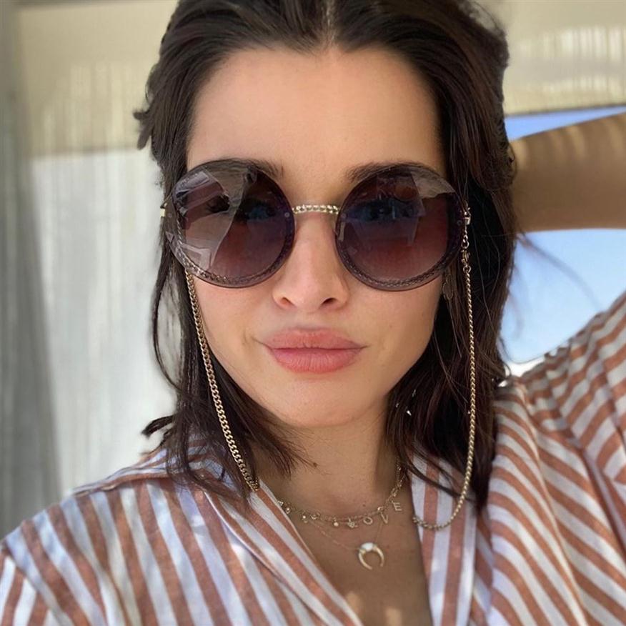 

2020 New Unique Metal Chain Round Sunglasses Women Men Vintage Ladies Oculos De Sent With No Chain236I