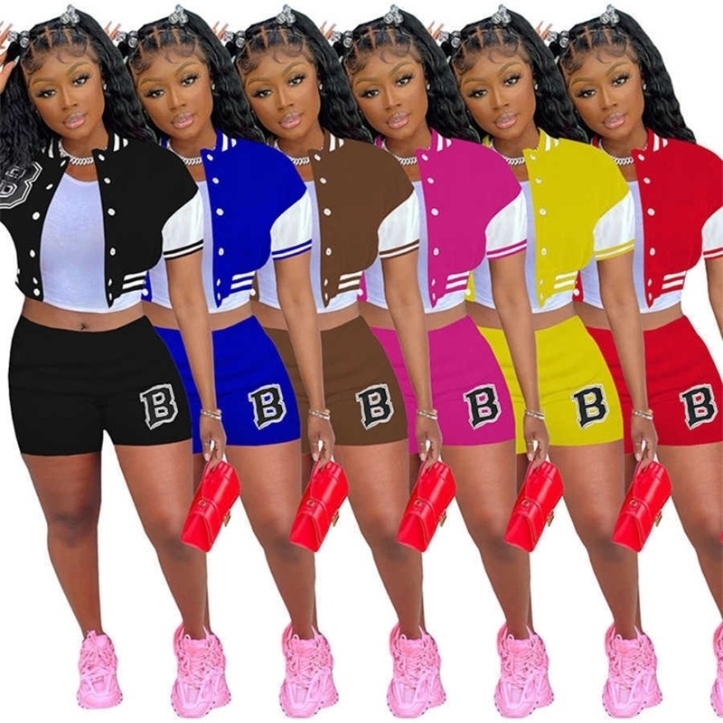 

Baseball Tracksuits For Women 2022 Spring And Summer Short Sleeve Pants Set Letter Printed Two Piece Jogging Suits, Stlye a mixed or give a list