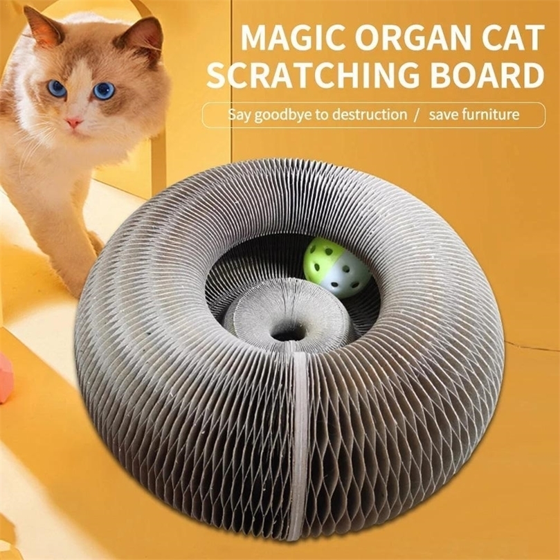 

Round Cats Scratching Board With Toy Bell Ball Pet Supply Kitten Toy Folding Corrugated Cats Nest Magic Organ Cats Scratch Board 220510