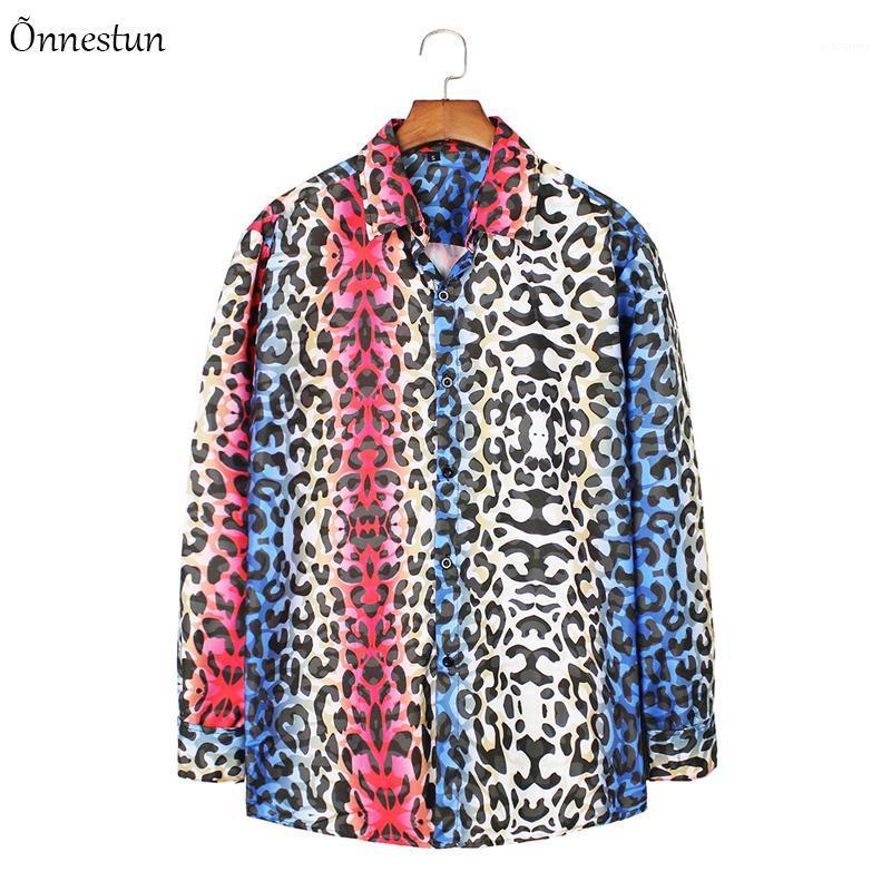

Onnestun Leopard Men' Shirt Spring Long Sleeve Shirts For Men Plus Size Clothing Harajuku Print Casual, Blue