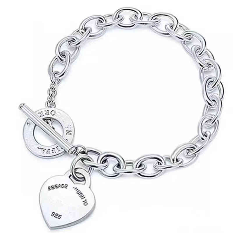 

Birthday Christmas 925 Link Chain Silver Heart Bracelets Necklace Set Wedding Statement Jewelry Heart Pendant Necklaces