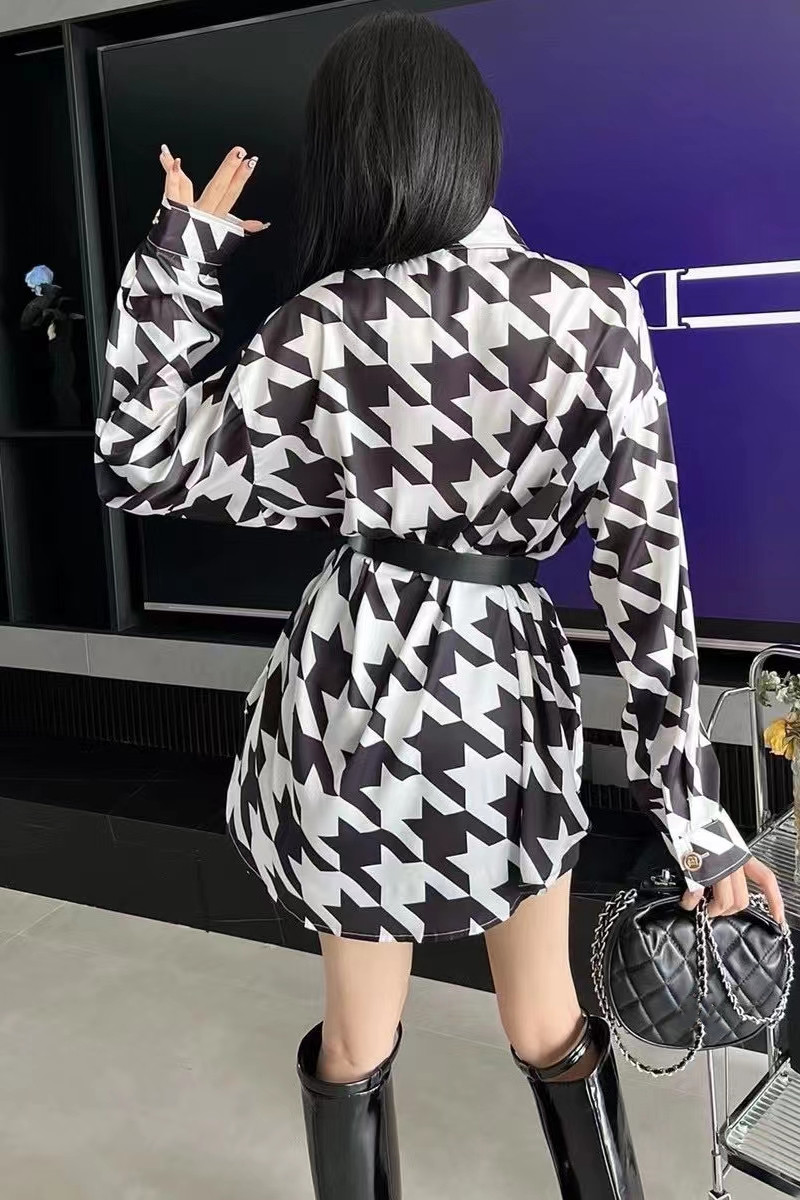 

Balm2022 women's new spring summer print sexy shirt skirt ladies classic designer fashion spring high-end logo casual houndstooth skirt birthday gift Christmas, Black