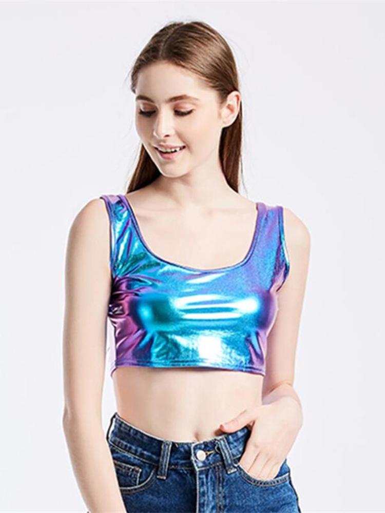 

Women' Tanks & Camis Sexy Vest 2022 Summer Club Women Street Crop Tops Slim Bright Short Sleeveless U Croptops Ladies DropWomen, E018 green
