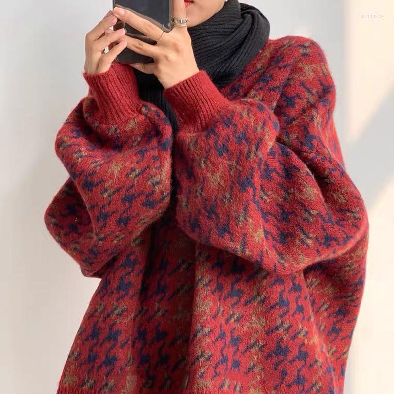 

Women's Sweaters Women Pullover Loose Knitted Sweater Jumper Lantern Sleeve Simple Female Korean College Oversize Streetwear Jemi22, Green